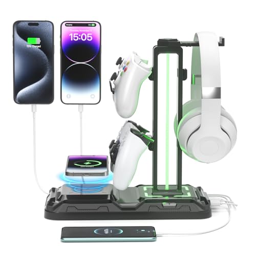 RGB Headphone & Controller Stand with Wireless Charging