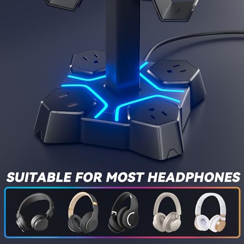 RGB Headphone & Controller Stand with USB Charging Ports