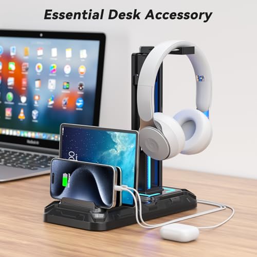 RGB Headset Stand with Controller & Phone Holder