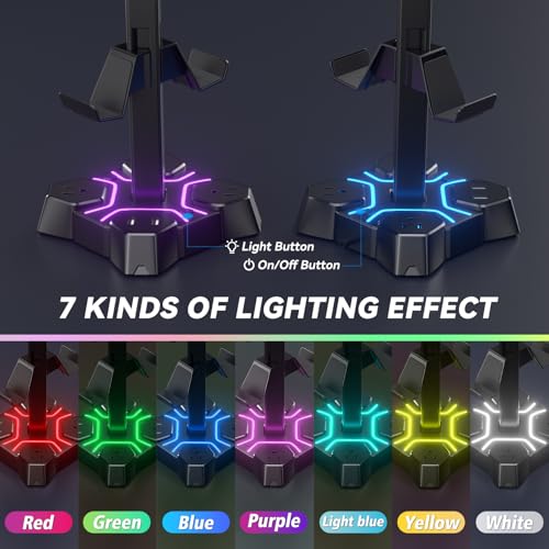 RGB Headphone & Controller Stand with USB Charging Ports