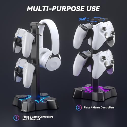 RGB Headphone & Controller Stand with USB Charging Ports