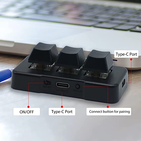 PCsensor 3-Key Mini Keypad 2.4G Wireless USB 2 in 1 Mechanical Gaming Keyboard Hot Key Customized Program with RGB Led for Gaming OSU Office Work