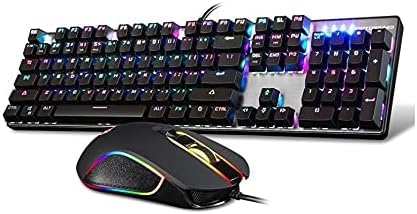 RKUVPAE Mechanical Gaming Keyboard Gaming Mouse Combo,RGB LED Backlit Keyboard Mouse Set for Windows & Mac PC Gamers