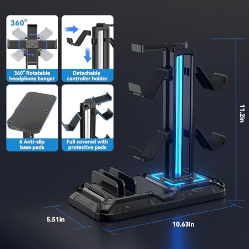 RGB Headset Stand with Controller & Phone Holder