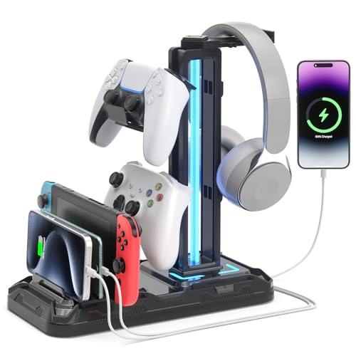 RGB Headset Stand with Controller & Phone Holder