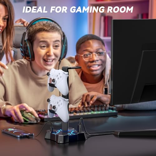 RGB Headphone & Controller Stand with USB Charging Ports