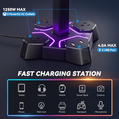 RGB Headphone & Controller Stand with USB Charging Ports