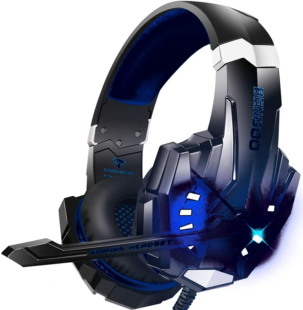 BENGOO G9000 Stereo Gaming Headset for PS4 PC Xbox One PS5 Controller, Noise Cancelling Over Ear Headphones with Mic, LED Light, 7.1 Surround Sound, Soft Memory Earmuffs