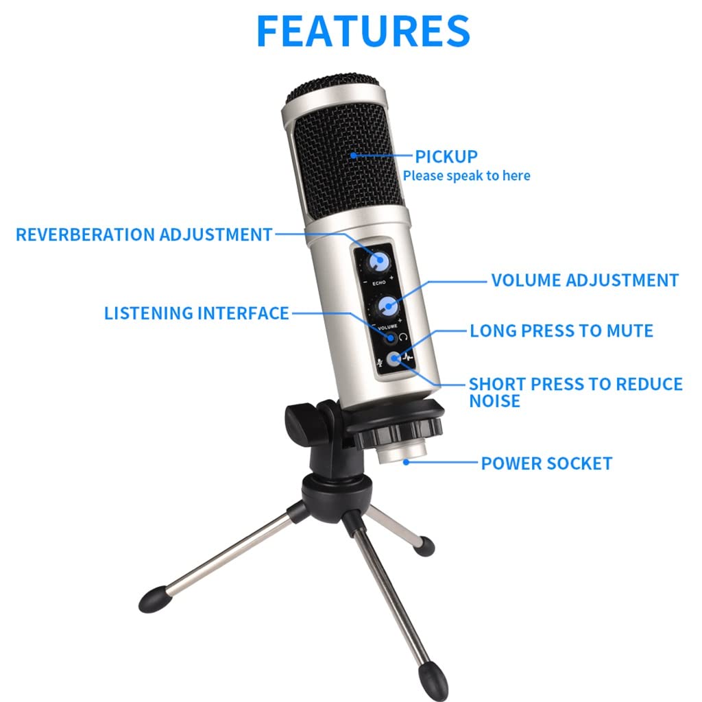 JDXQBLD USB Microphone for Recording/Streaming/Games, Professional Microphone for PC/Laptop, Voice Volume Control