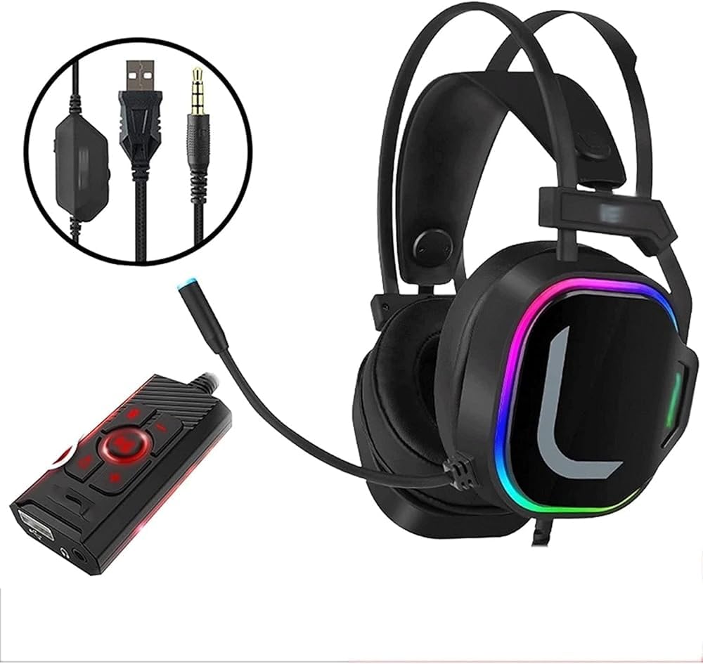RKUVPAE Wired Gaming Headset, Computer Headphones with Microphone/Mic Noise Cancelling, Headset with Noise Canceling Mic Compatible with PC, PlayStation, Xbox - Black