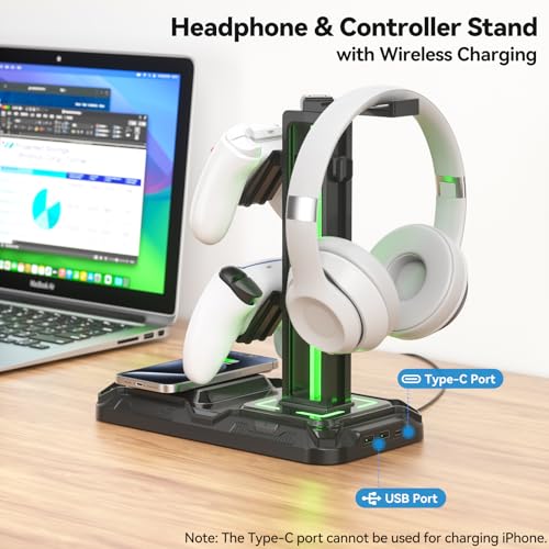 RGB Headphone & Controller Stand with Wireless Charging
