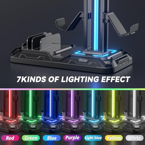 RGB Headset Stand with Controller & Phone Holder