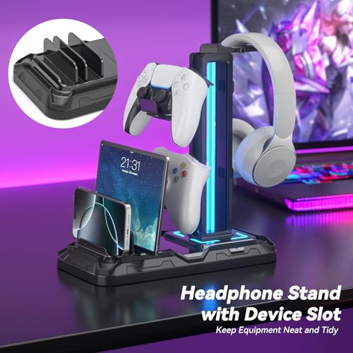 RGB Headset Stand with Controller & Phone Holder