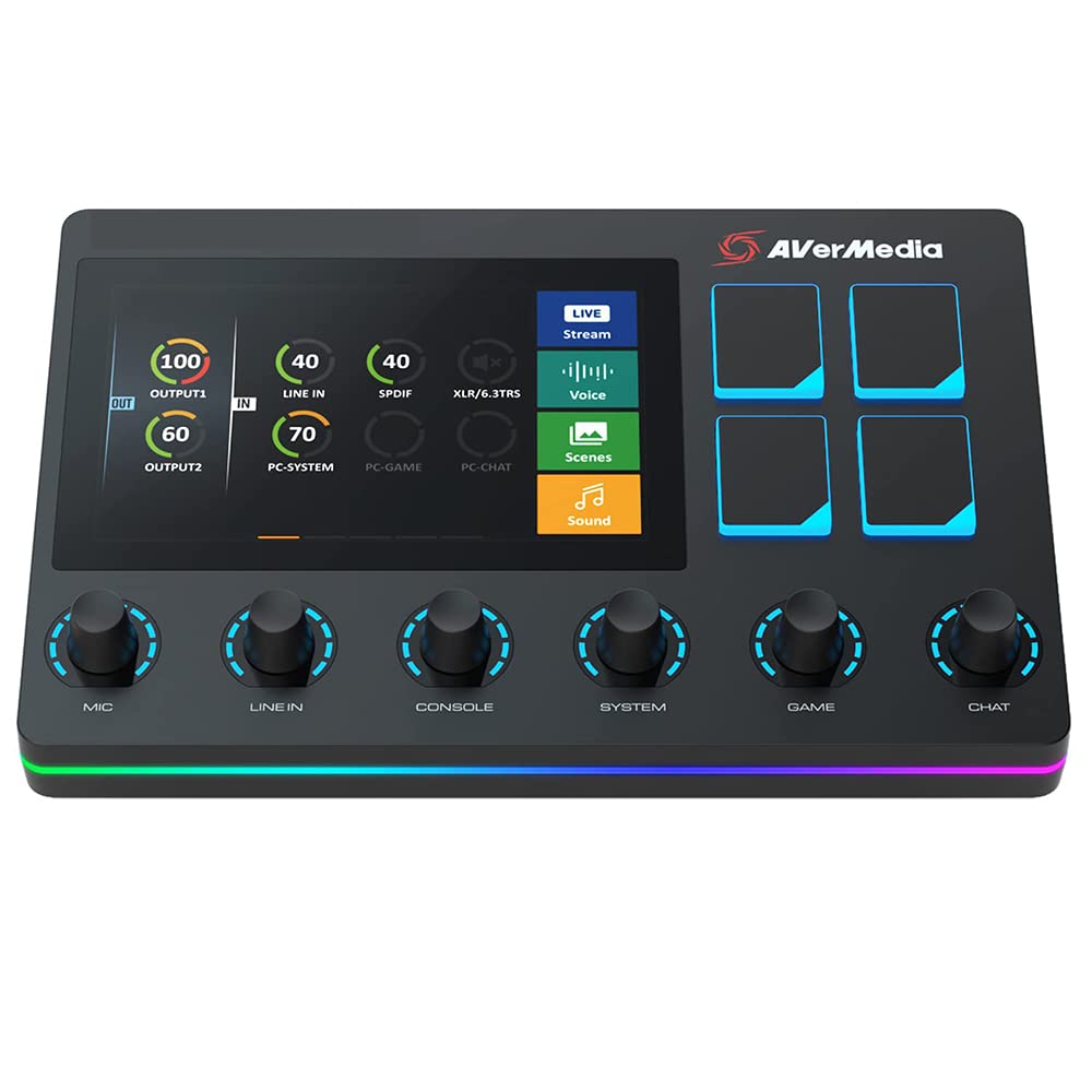 6-Track Audio Mixer & Stream Control Center with Touchscreen