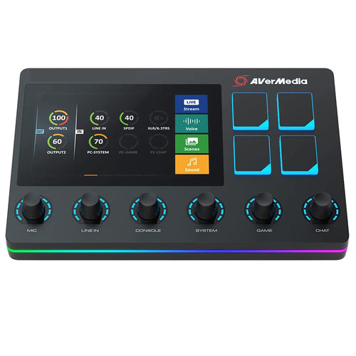 AVerMedia Live Streamer AX310 - Creator Control Center, 6 Track Audio Mixer with IPS Touch Panel, Trigger Actions on OBS, Streamlabs, Spotify, VTube, Twitch, YouTube, and more
