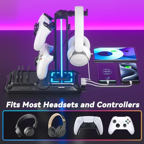 RGB Headset Stand with Controller & Phone Holder