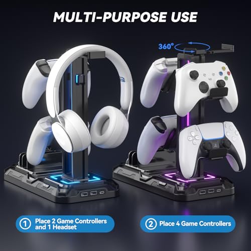 RGB Headset Stand with Controller & Phone Holder