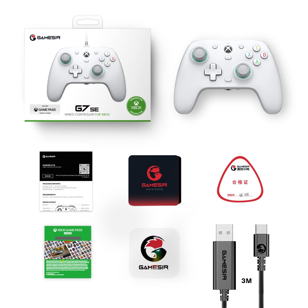 GameSir G7 SE Wired Controller for Xbox Series X|S, Xbox One & Windows 10/11, Plug and Play Gaming Gamepad with Hall Effect Joysticks/Hall Trigger, 3.5mm Audio Jack (White)