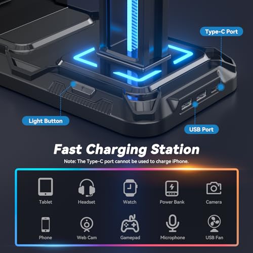 RGB Headset Stand with Controller & Phone Holder