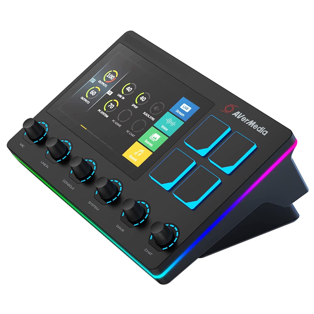 6-Track Audio Mixer & Stream Control Center with Touchscreen