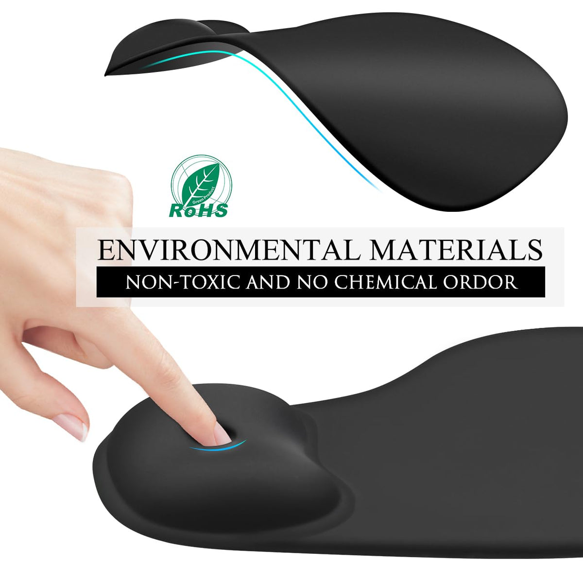 JIKIOU Mouse Pad, 2 Pack Ergonomic Mouse Pads with Comfortable Gel Wrist Rest Support and Lycra Cloth, Non-Slip PU Base for Easy Typing Pain Relief Durable and Easy to Clean Small