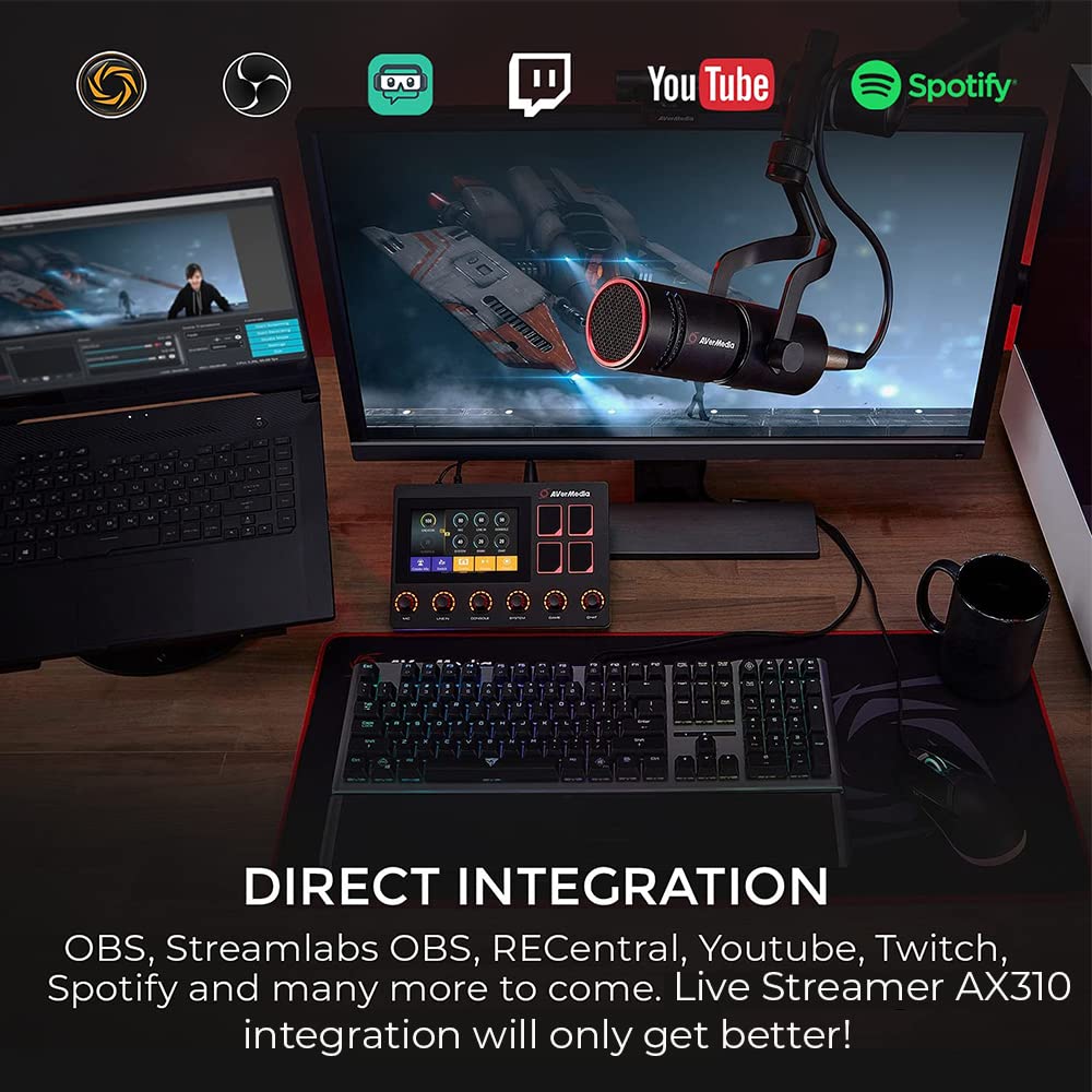 6-Track Audio Mixer & Stream Control Center with Touchscreen