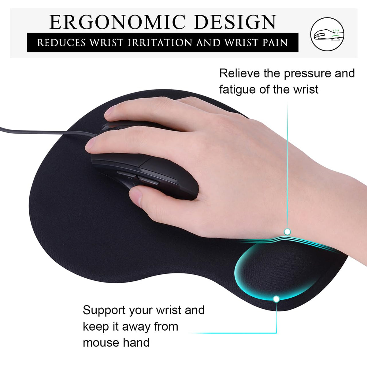 JIKIOU Mouse Pad, 2 Pack Ergonomic Mouse Pads with Comfortable Gel Wrist Rest Support and Lycra Cloth, Non-Slip PU Base for Easy Typing Pain Relief Durable and Easy to Clean Small