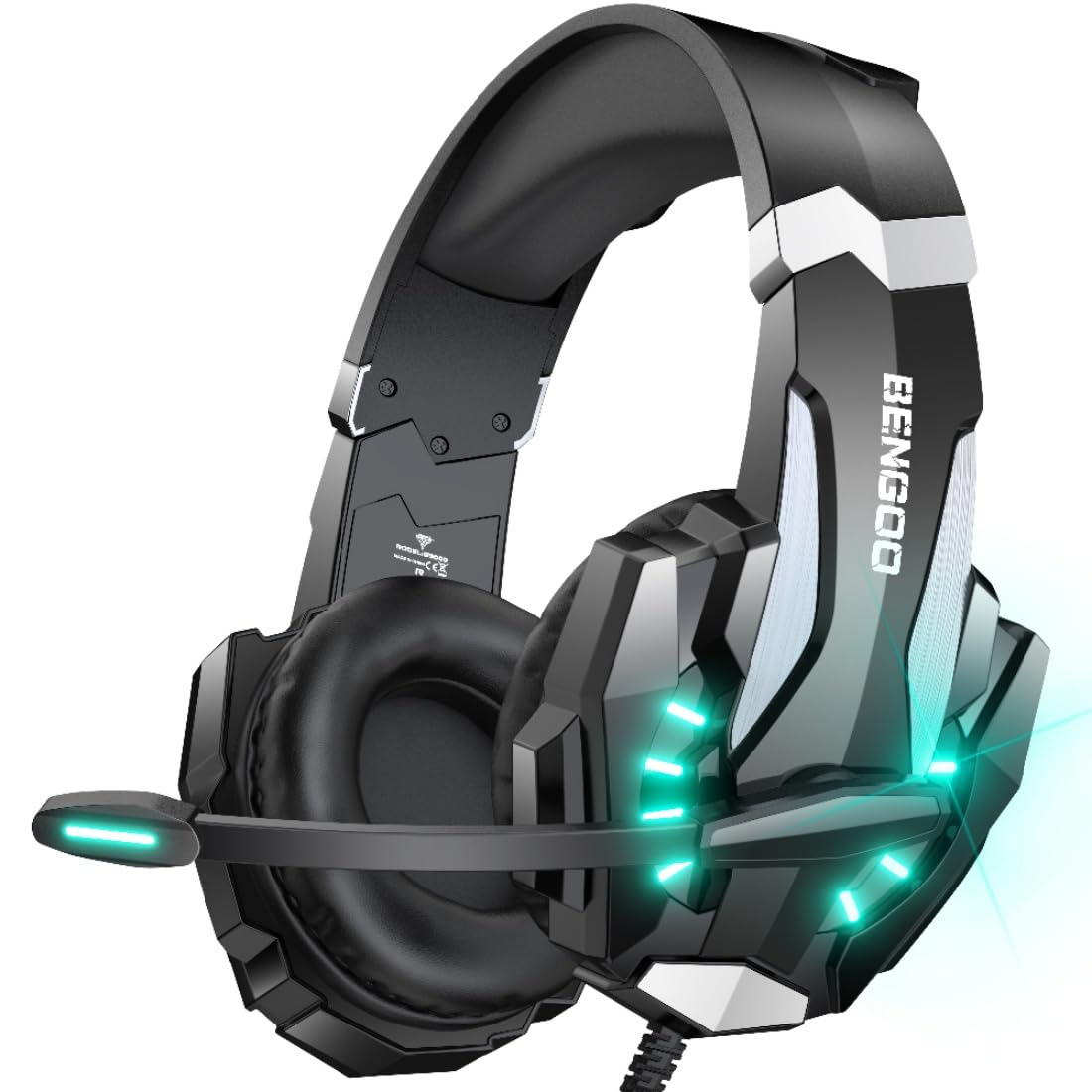 BENGOO G9000 Stereo Gaming Headset for PS4 PC Xbox One PS5 Controller, Noise Cancelling Over Ear Headphones with Mic, LED Light, 7.1 Surround Sound, Soft Memory Earmuffs