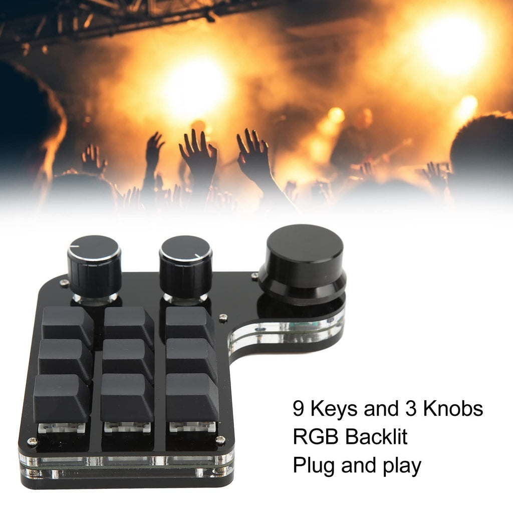 Mini Gaming Keypad 3 Knobs RGB Backlit Storage Function and Delay Function 9 Key Keypad for Music Office Media