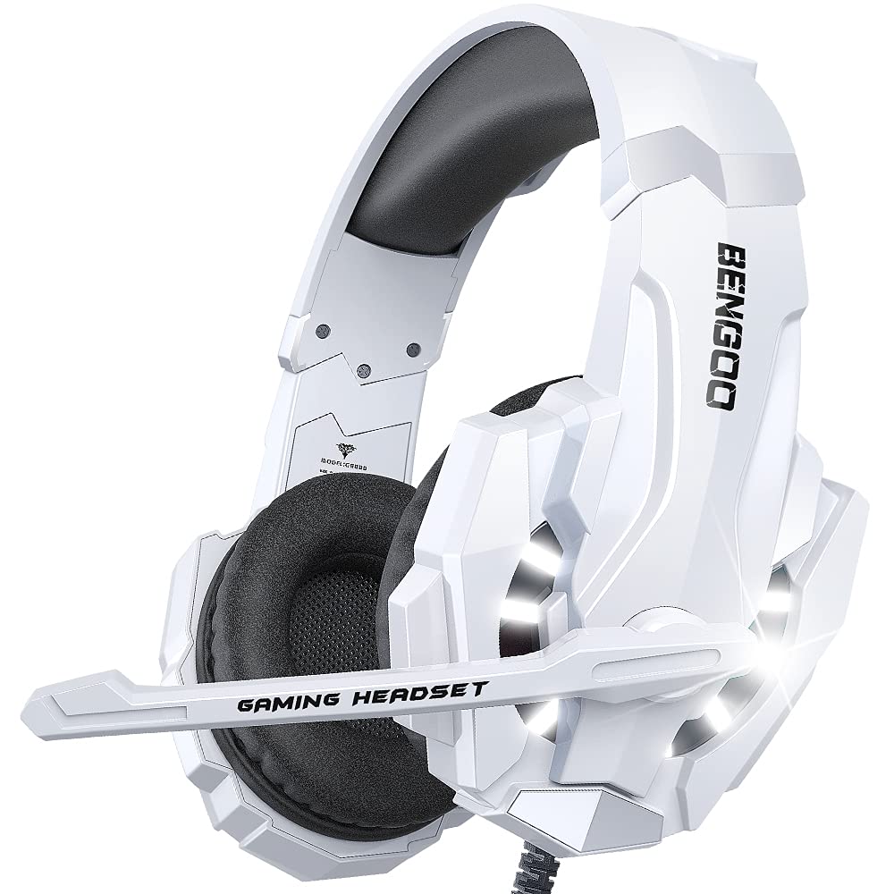 BENGOO G9000 Stereo Gaming Headset for PS4 PC Xbox One PS5 Controller, Noise Cancelling Over Ear Headphones with Mic, LED Light, 7.1 Surround Sound, Soft Memory Earmuffs