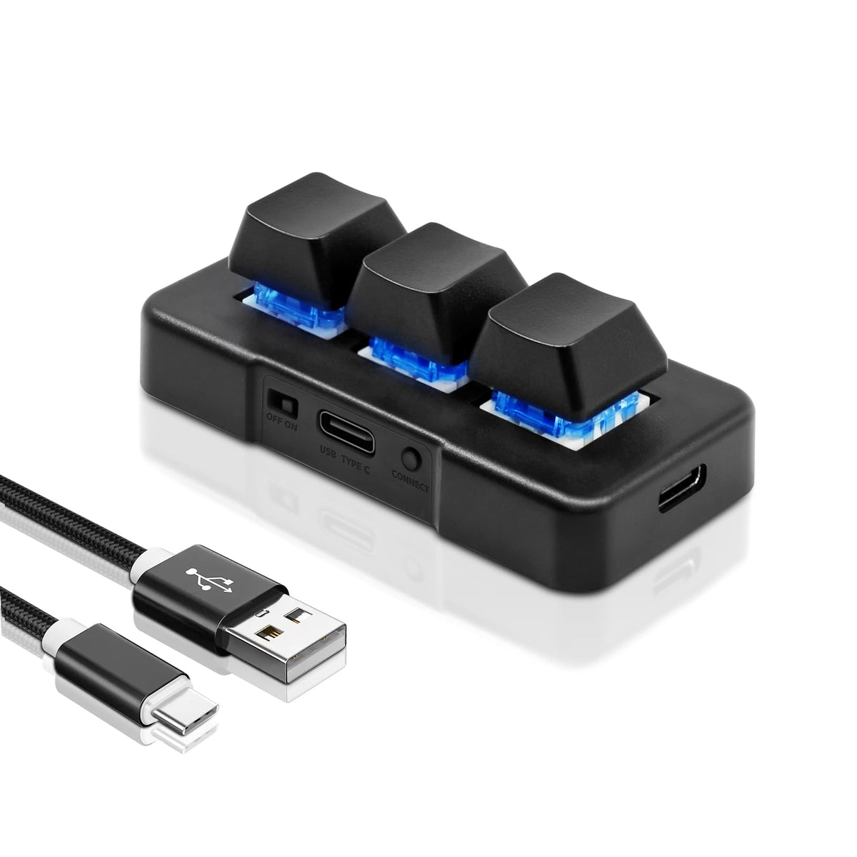 PCsensor 3-Key Mini Keypad 2.4G Wireless USB 2 in 1 Mechanical Gaming Keyboard Hot Key Customized Program with RGB Led for Gaming OSU Office Work