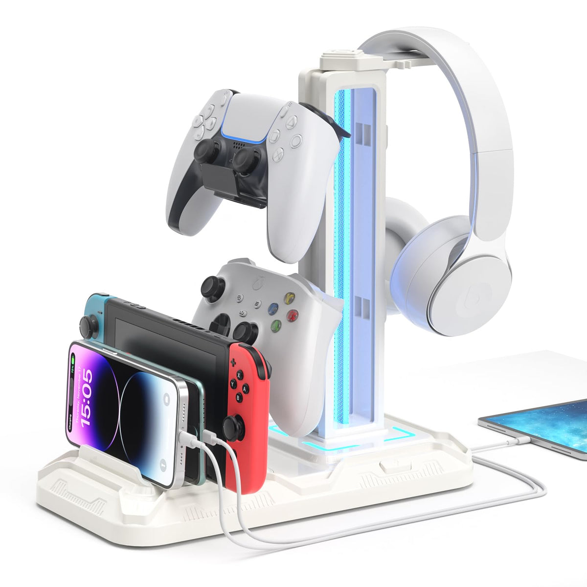 RGB Headset Stand with Controller & Phone Holder