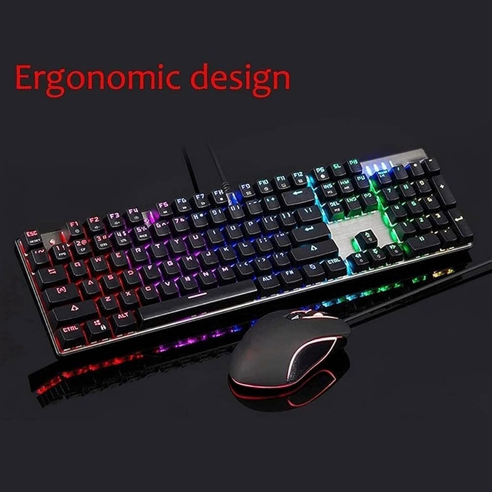 RKUVPAE Mechanical Gaming Keyboard Gaming Mouse Combo,RGB LED Backlit Keyboard Mouse Set for Windows & Mac PC Gamers