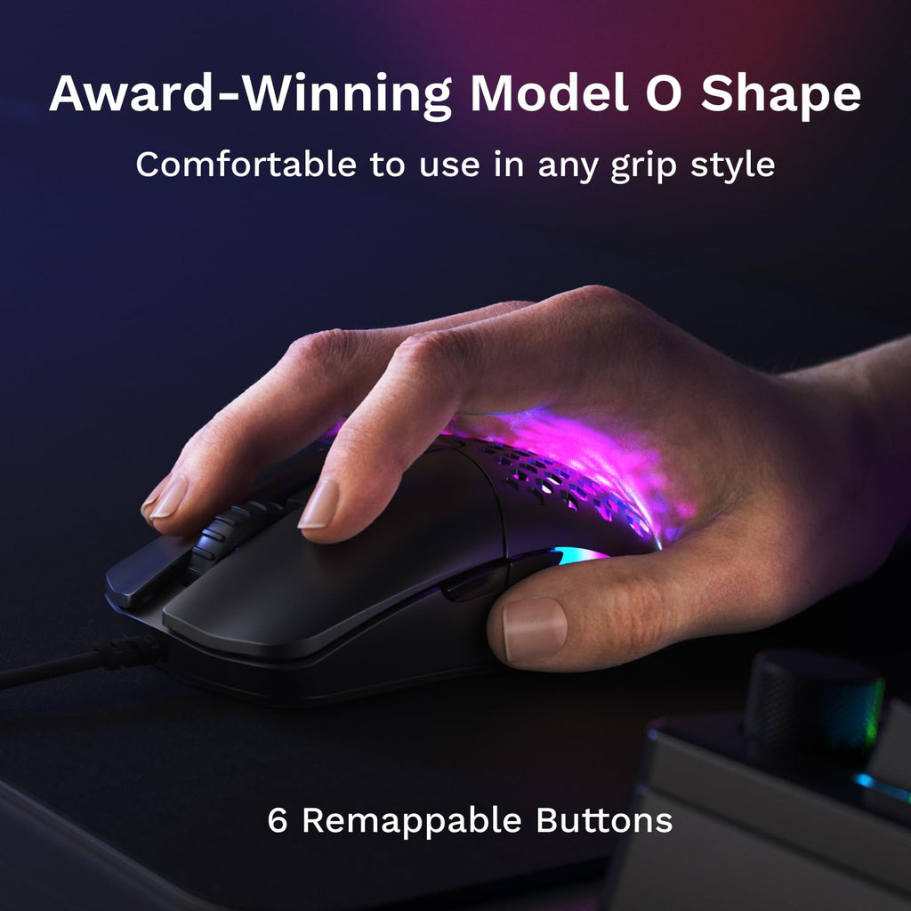 GLORIOUS Model O Eternal Ultralight RGB Gaming Mouse - Wired - 55g Lightweight - Customizable RGB Lighting - 6 Programmable Buttons - Symmetrical Design - 12K DPI Optical Sensor - PC/Mac - Black