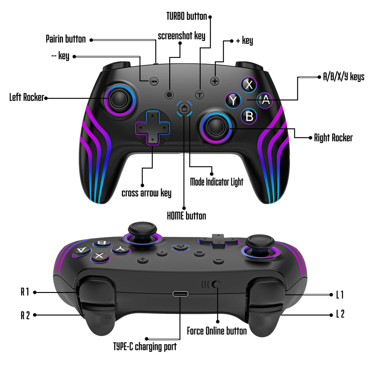 MYSTILUCK Wireless Pro Controller for Switch/Switch 2/Lite/OLED/PC - White & Black