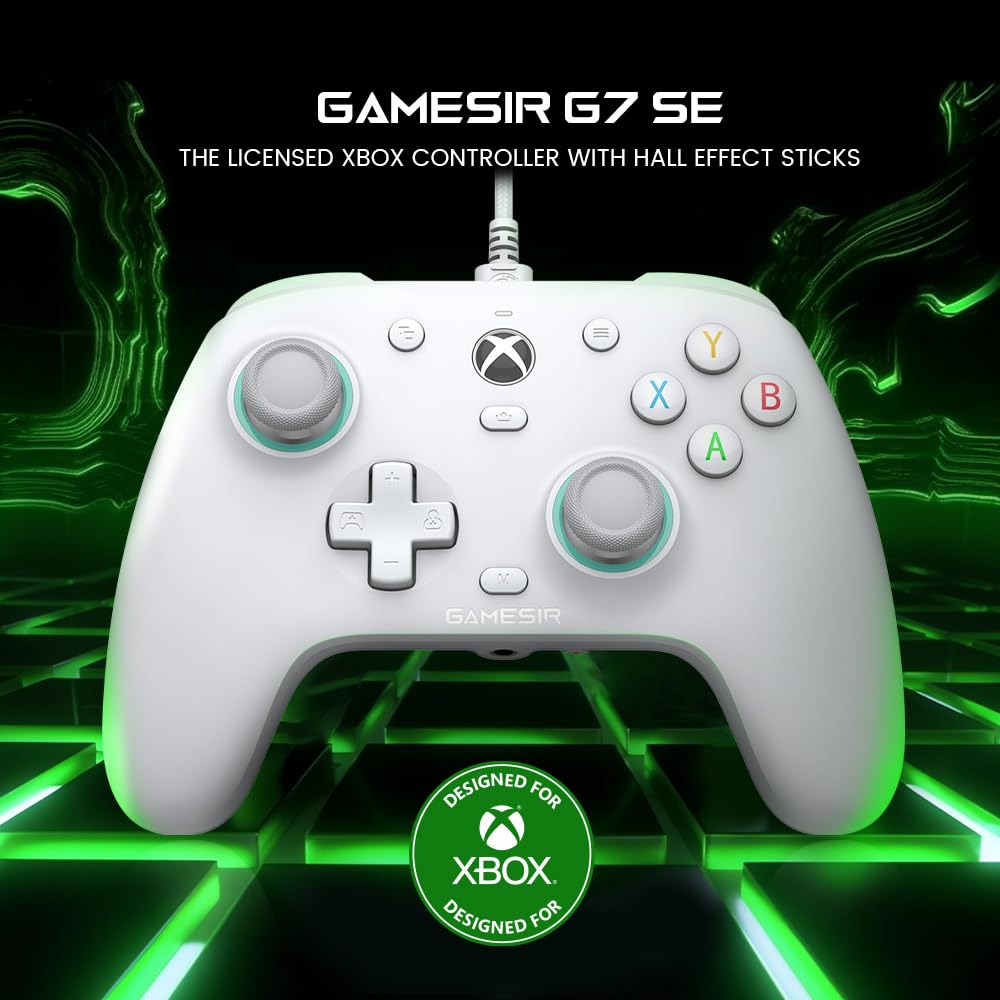 GameSir G7 SE Wired Controller for Xbox Series X|S, Xbox One & Windows 10/11, Plug and Play Gaming Gamepad with Hall Effect Joysticks/Hall Trigger, 3.5mm Audio Jack (White)