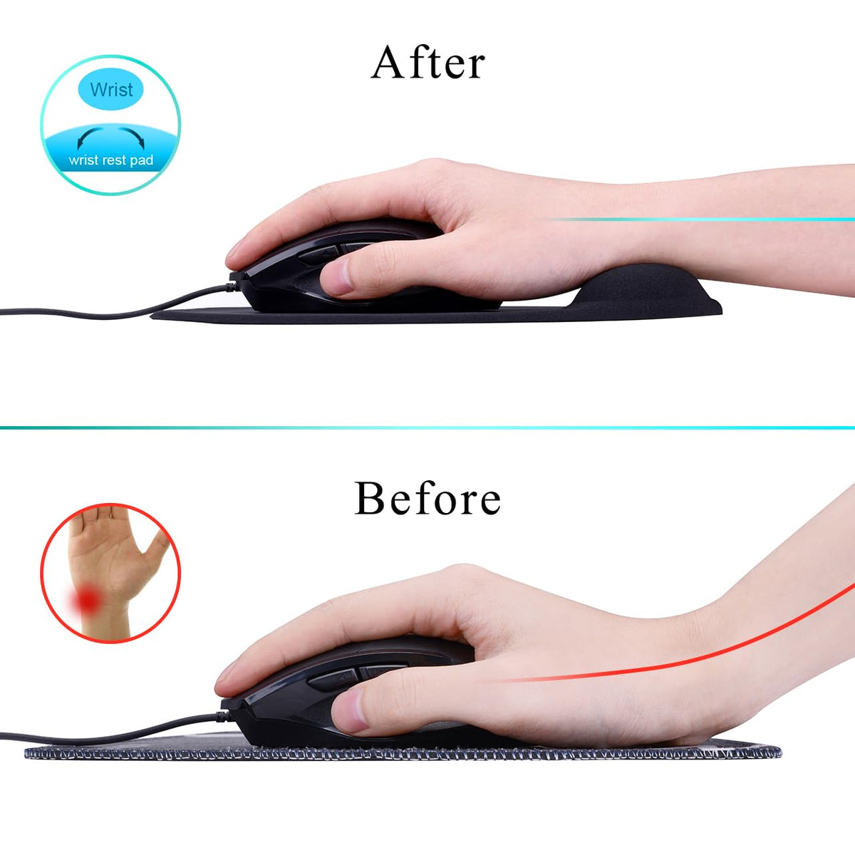 JIKIOU Mouse Pad, 2 Pack Ergonomic Mouse Pads with Comfortable Gel Wrist Rest Support and Lycra Cloth, Non-Slip PU Base for Easy Typing Pain Relief Durable and Easy to Clean Small
