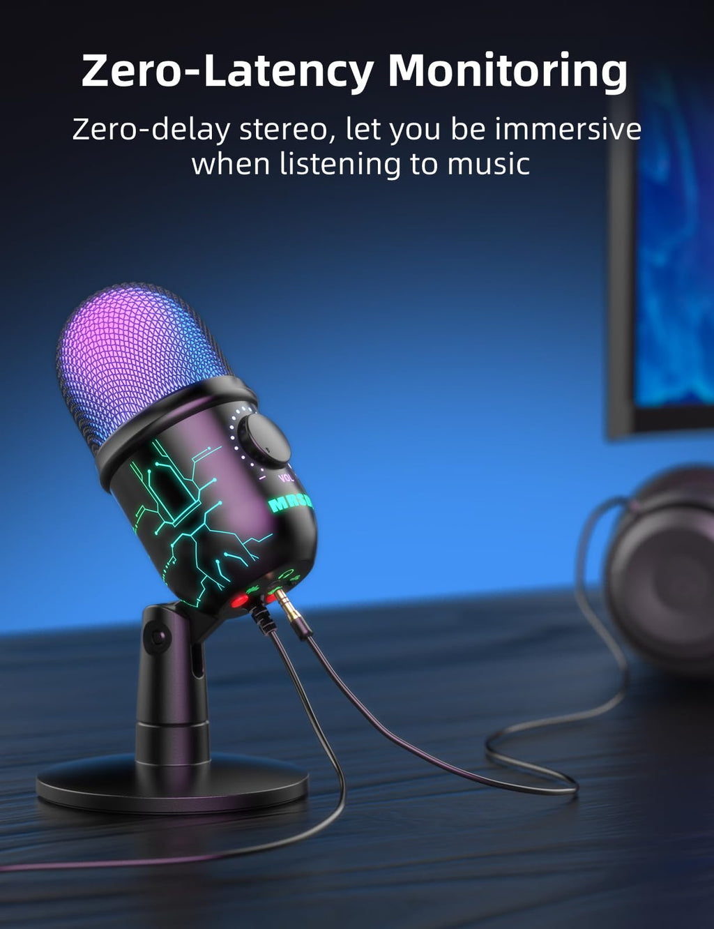 MRSDY USB Gaming Microphone for PC with Noise Reduction, Mute, Gain, RGB