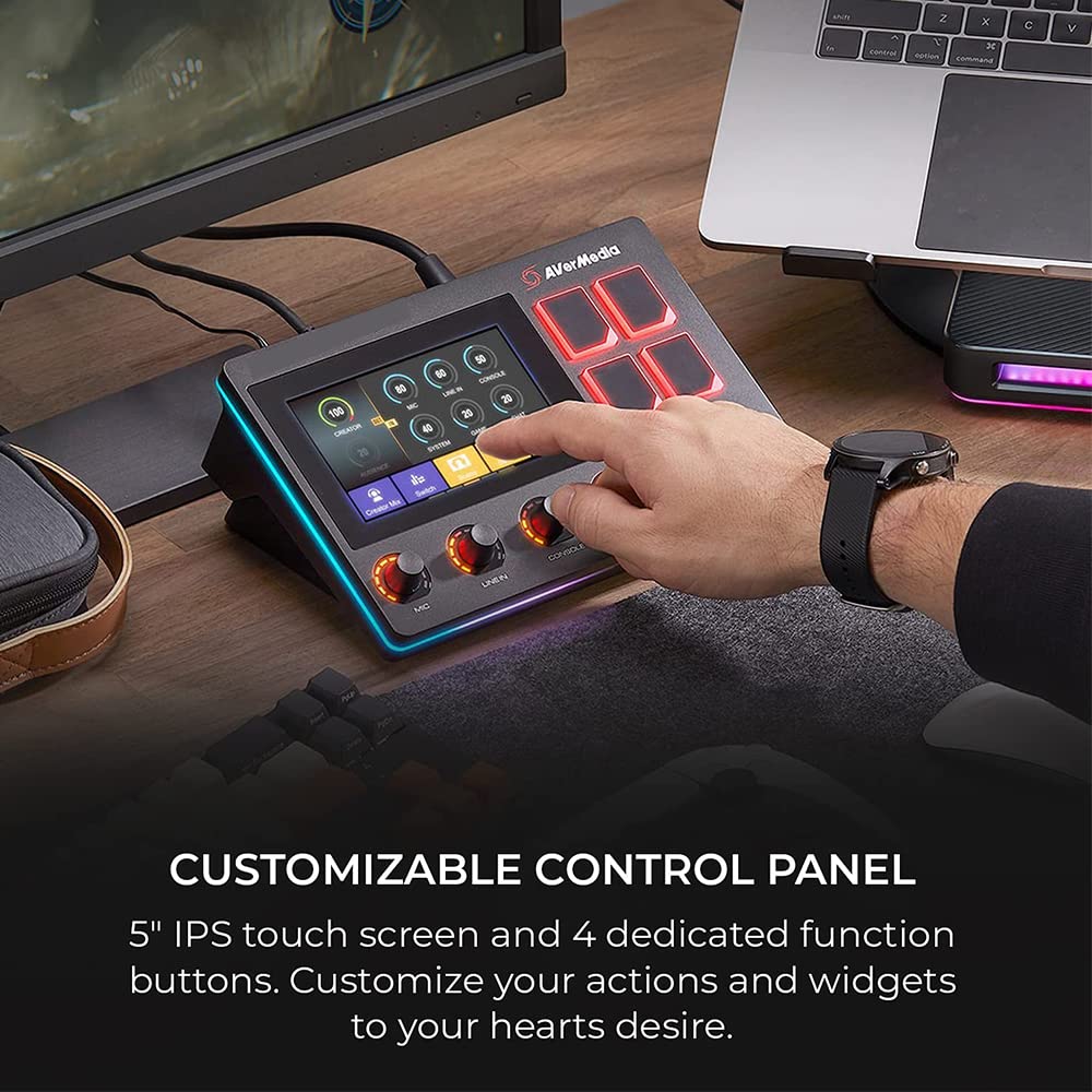 6-Track Audio Mixer & Stream Control Center with Touchscreen
