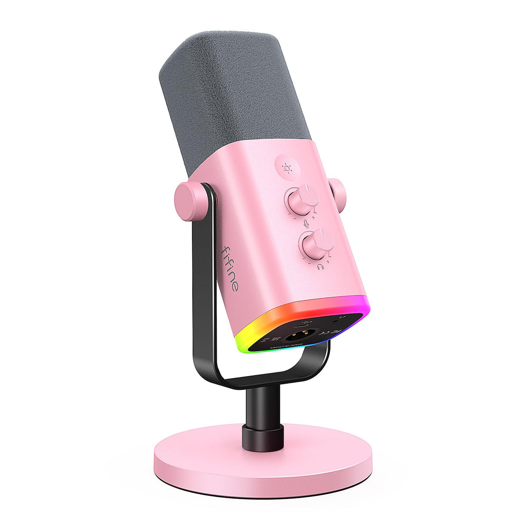 FIFINE XLR/USB Dynamic Microphone for Podcast Recording, PC Computer Gaming Streaming Mic with RGB Light, Mute Button, Headphones Jack, Desktop Stand, Vocal Mic for Singing YouTube-AmpliGame AM8