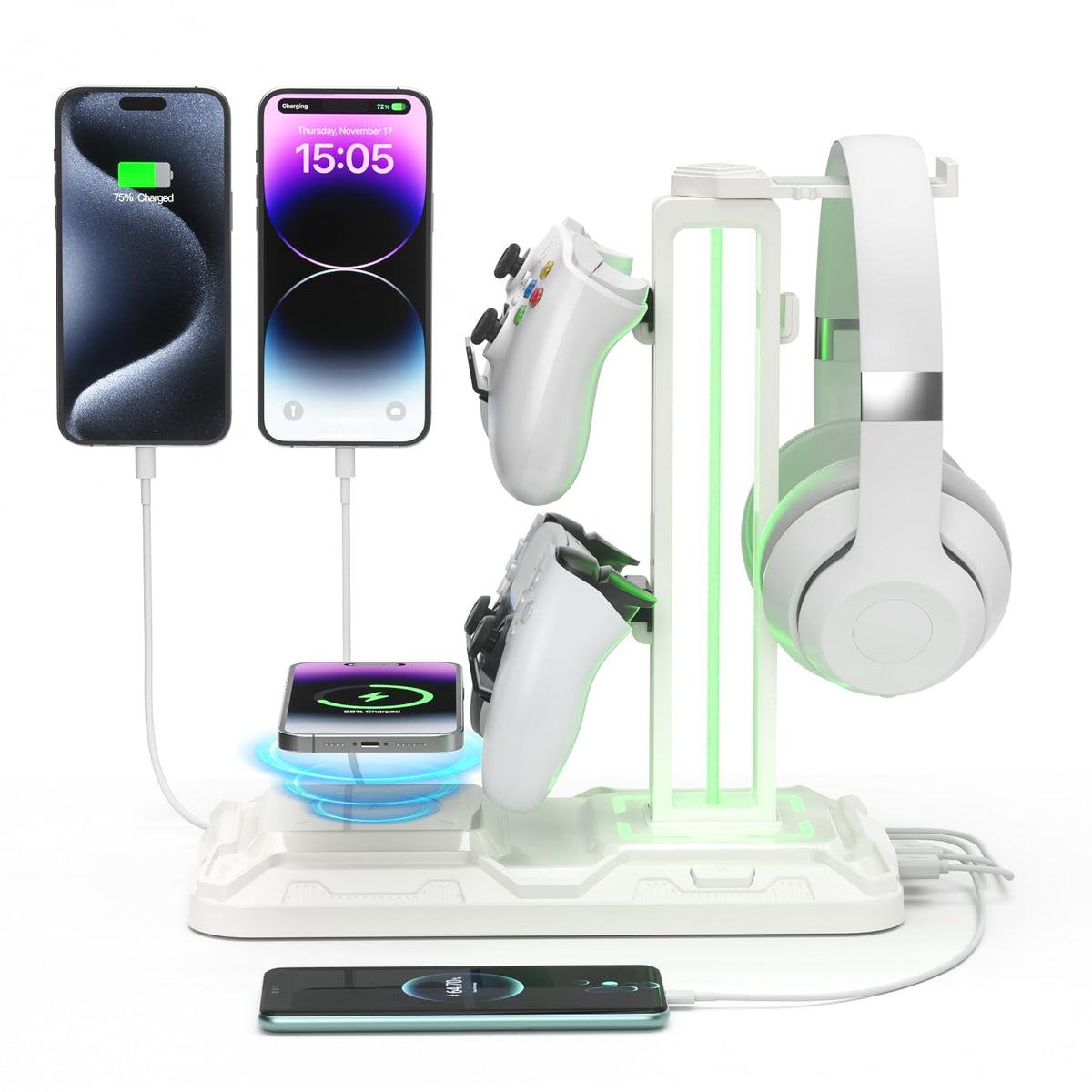 RGB Headphone & Controller Stand with Wireless Charging
