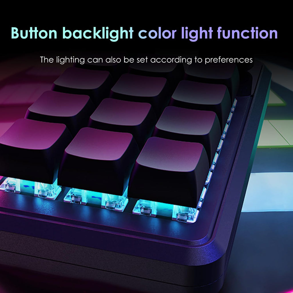 LUKCOZMO Macro Pad,12-Key Programmable Keypad with Knob & BT RGB, One Handed Mini Mechanical Gaming Keyboard, Software in USB Flash Drive for OSU, Wireless Receiver & Type C Cable