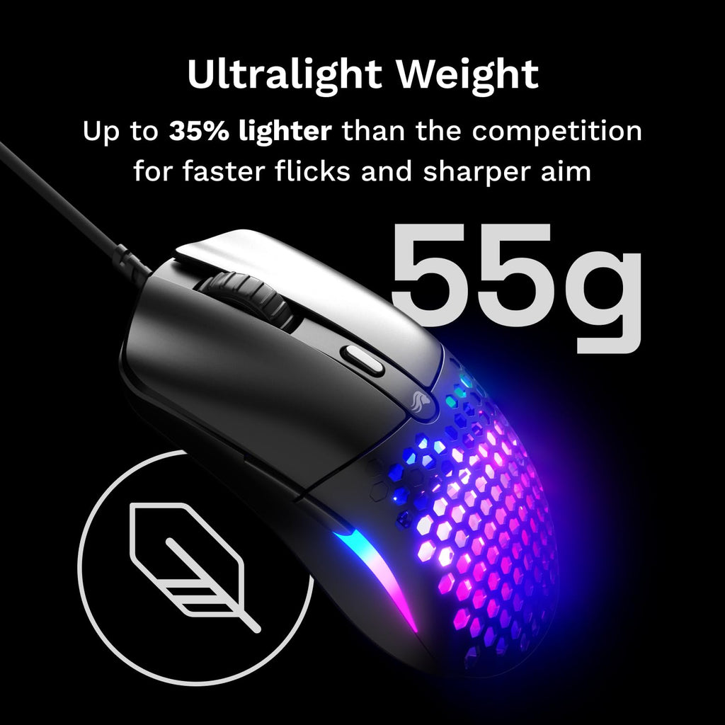 GLORIOUS Model O Eternal Ultralight RGB Gaming Mouse - Wired - 55g Lightweight - Customizable RGB Lighting - 6 Programmable Buttons - Symmetrical Design - 12K DPI Optical Sensor - PC/Mac - Black