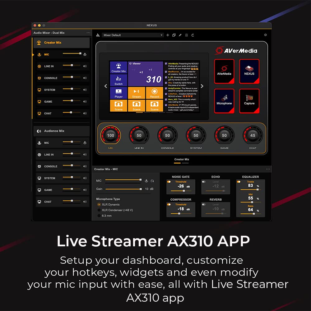 6-Track Audio Mixer & Stream Control Center with Touchscreen