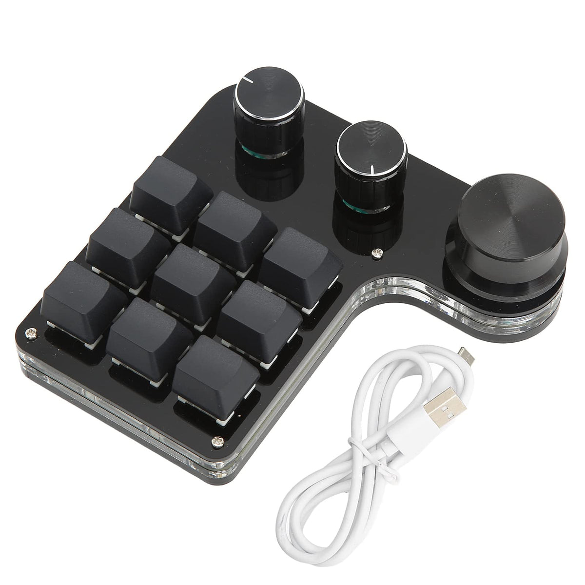 Mini Gaming Keypad 3 Knobs RGB Backlit Storage Function and Delay Function 9 Key Keypad for Music Office Media