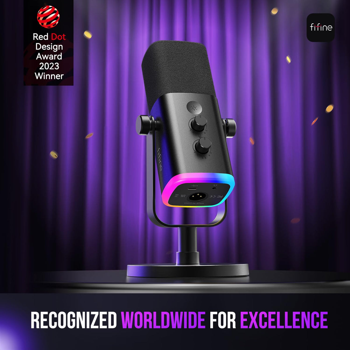 FIFINE XLR/USB Dynamic Microphone for Podcast Recording, PC Computer Gaming Streaming Mic with RGB Light, Mute Button, Headphones Jack, Desktop Stand, Vocal Mic for Singing YouTube-AmpliGame AM8