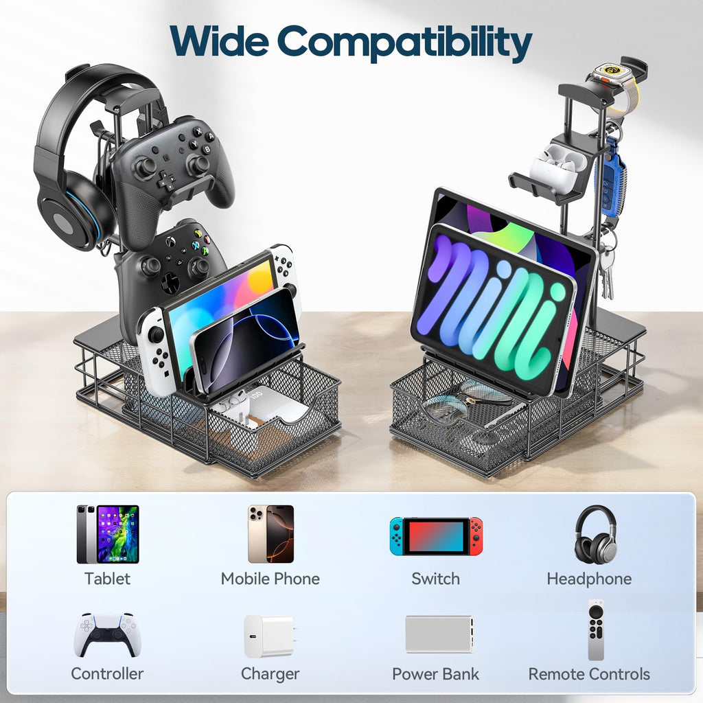 Aluminum Headphone & Controller Stand with Storage Drawer