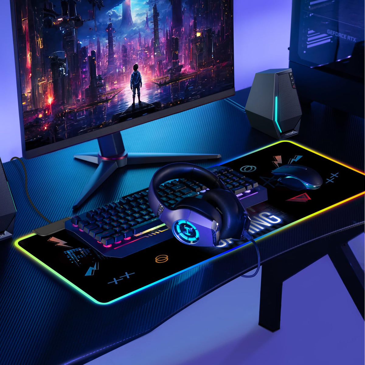 Large RGB Gaming Mouse Pad with 13 LED Light Modes