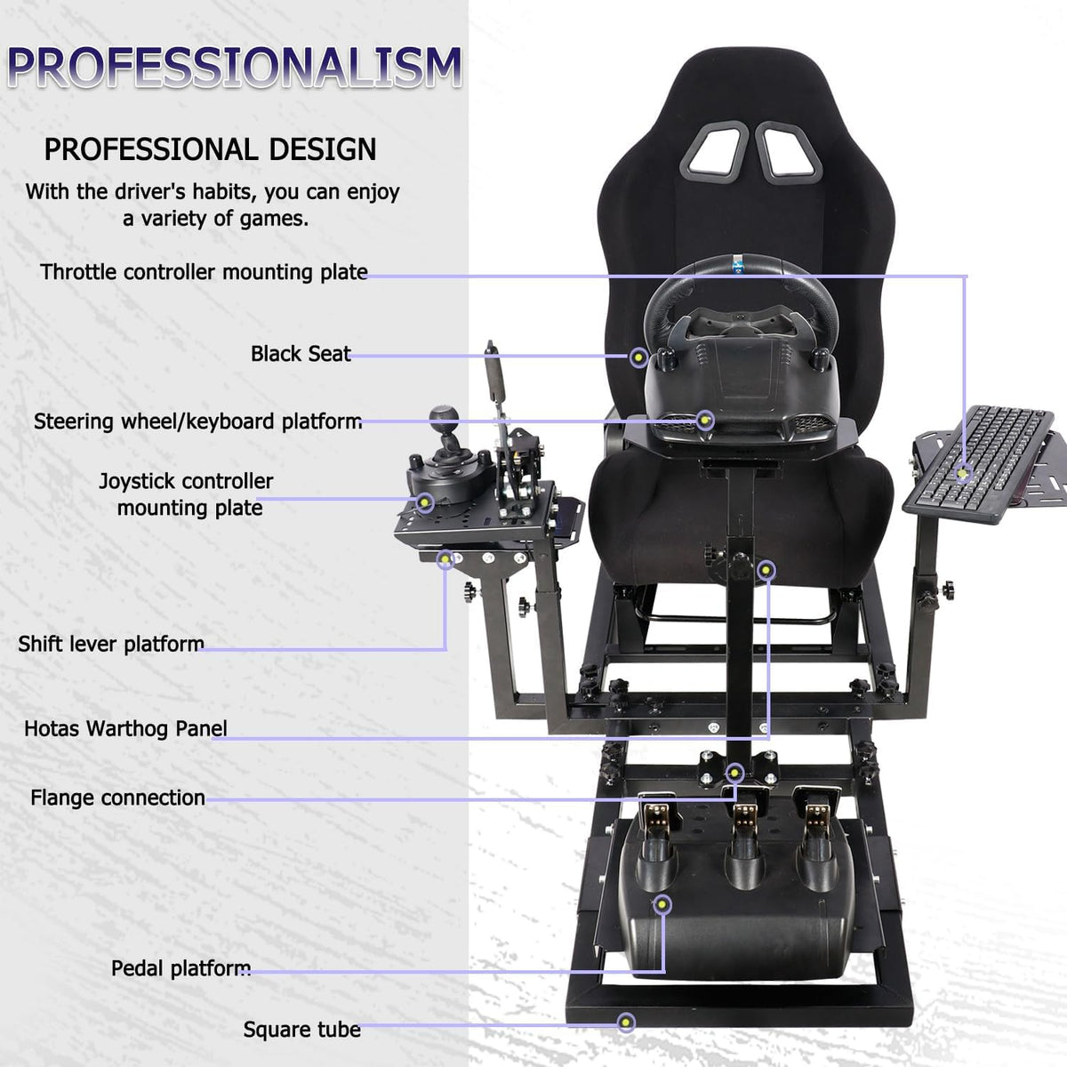 Adjustable Racing & Flight Simulator Cockpit with Seat