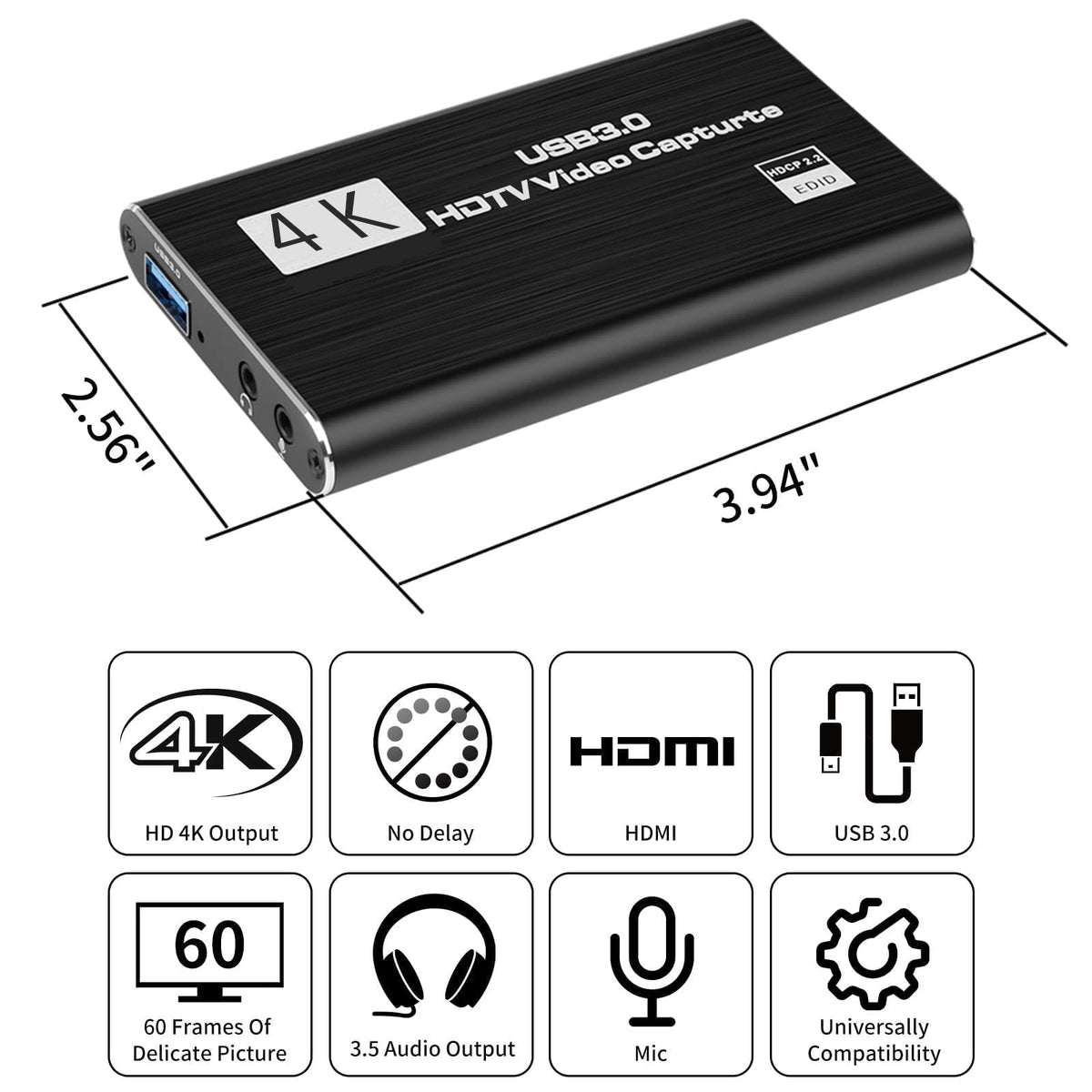4K HD USB 3.0 Video Capture Card with Plug & Play Design